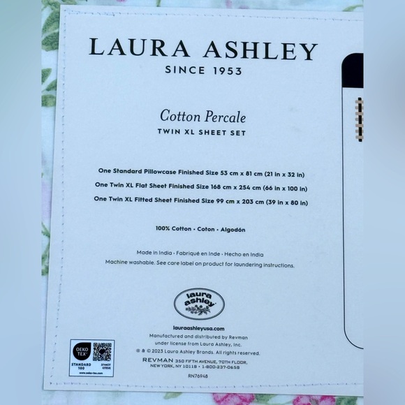 Laura Ashley Fawna Raspberry Green Floral Cotton Percale TWIN XL Sheet Set 3pc - Picture 9 of 10